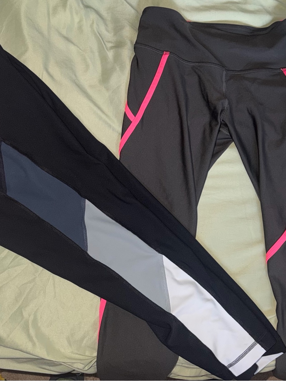Under Armour Black Leggings with Hot Pink Trim and Gray/White Panels